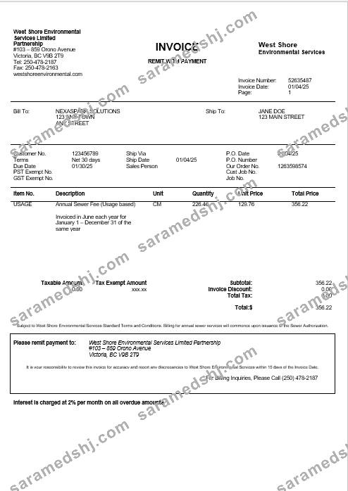 USA WEST SHORE business utility bill Word and PDF template